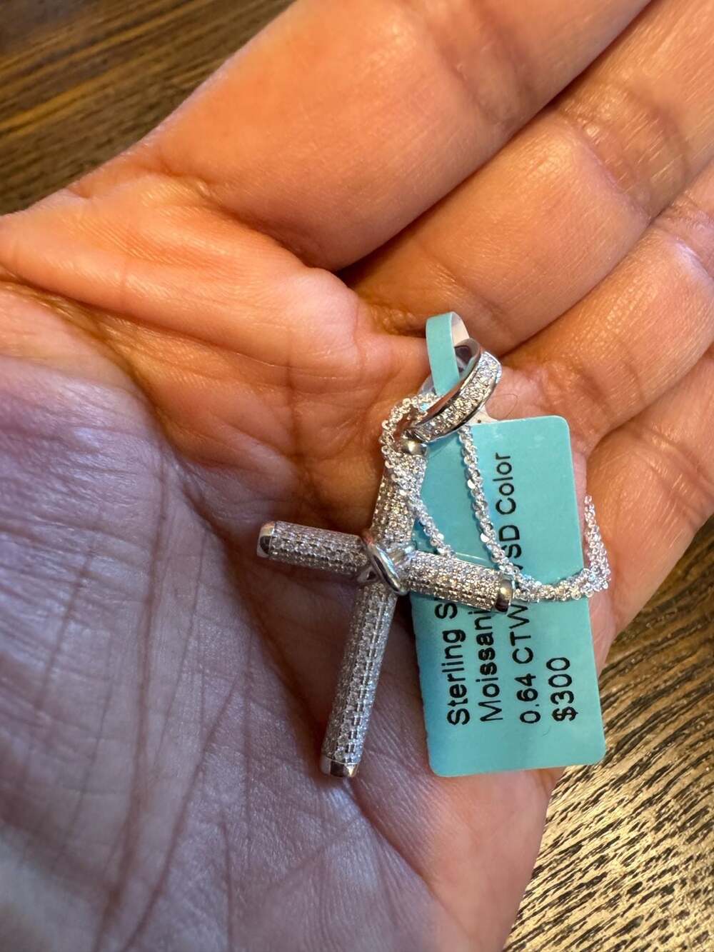 Sterling Silver Moissanite Nail Cross Pendant Necklace 0.64 CTW